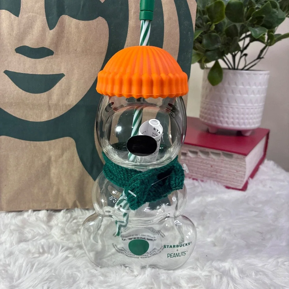 Starbucks Peanuts Snoopy Glass Cold Cup 20oz Woodstock Limited Edition Exclusive